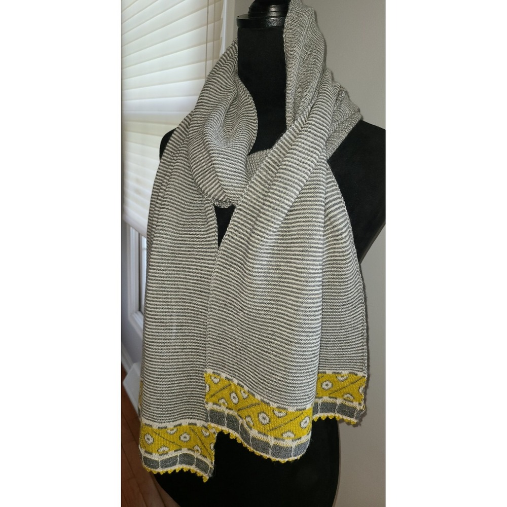 Sol Baby Alpaca Made in PERU Lightweight Scarf Gray Yellow Super Soft Chic Indie